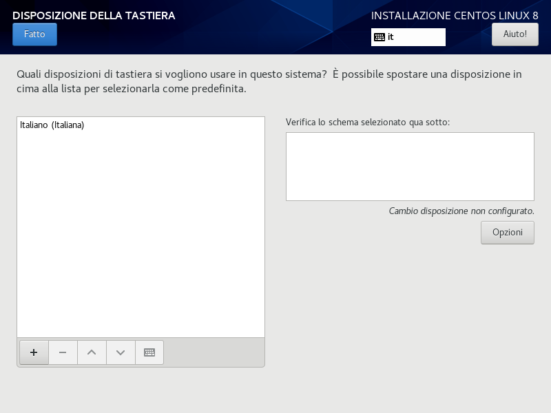 selezione lingua tastiera centos 8