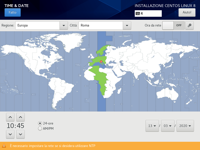 configurazione data ora centos 8