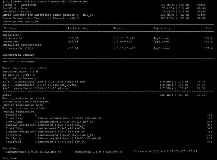 yum install memcached