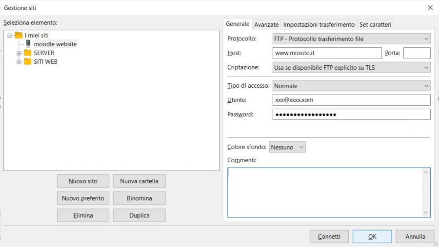 configurazione filezilla